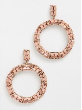 Peach Baguette Crystal Hoop Drop Earrings by Deepa Gurnani
